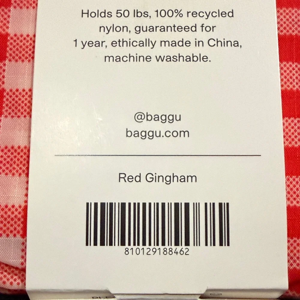 NWT Standard BAGGU Reusable Tote Bag – Red Gingham - Picture 2 of 8